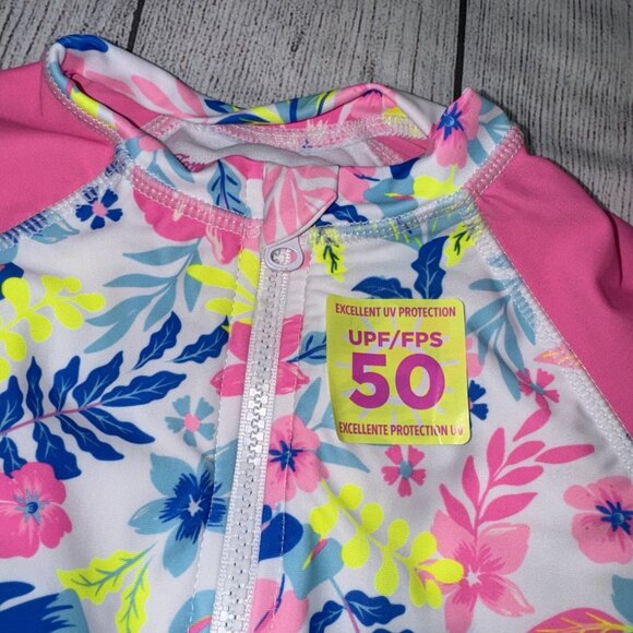 Tommy Bahama Girls Size 5 Pink Floral Long Sleeve Rash guard Swimsuit NEW - Picture 3 of 3
